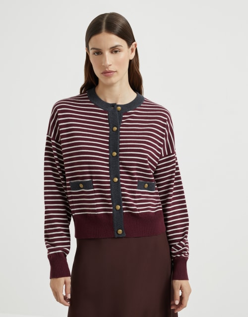 Striped cardigan Amaranth Woman - Brunello Cucinelli