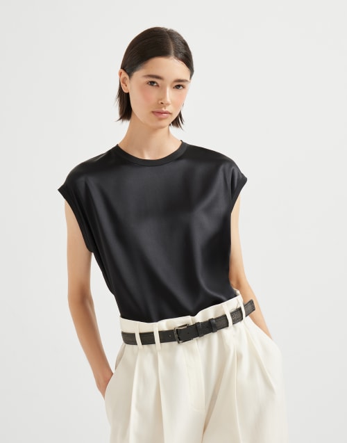 Satin T-shirt Black Woman - Brunello Cucinelli