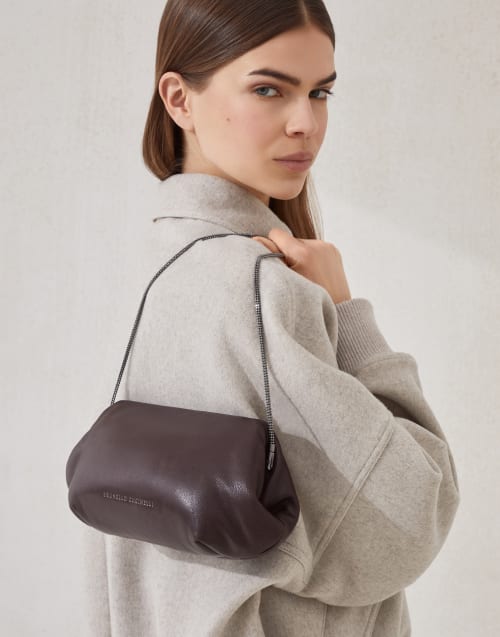 Glossy nappa leather eclipse pouch bag Rust Brown Woman - Brunello Cucinelli