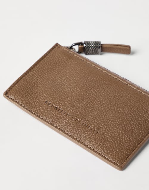 Leather card case with monili Chocolate Woman - Brunello Cucinelli
