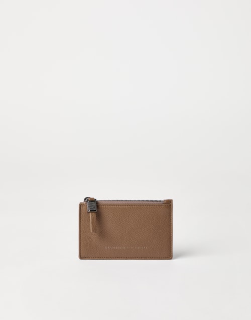 Leather card case with monili Chocolate Woman - Brunello Cucinelli