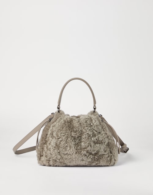 Petit sac seau Mellow en peau de mouton Marron Clair Femme - Brunello Cucinelli