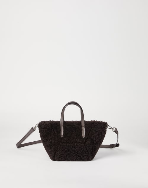Borsa BC Duo mini in shearling Curly Testa di Moro Donna - Brunello Cucinelli