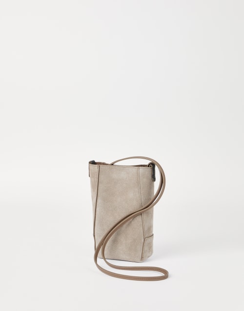 Suede BC Duo phone holder Beige Woman - Brunello Cucinelli