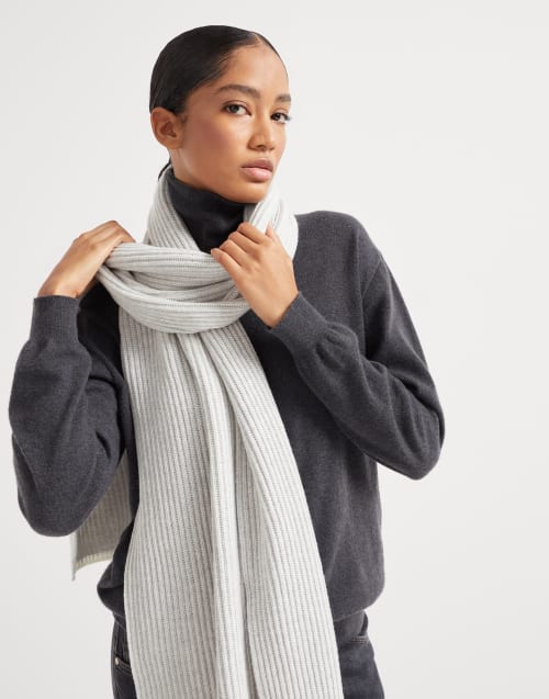 Cashmere knit scarf Light Grey Woman - Brunello Cucinelli