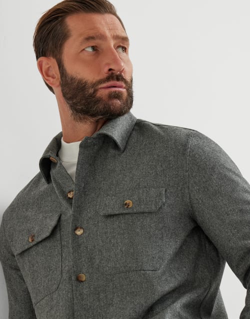 Virgin wool flannel overshirt Dark Grey Man - Brunello Cucinelli