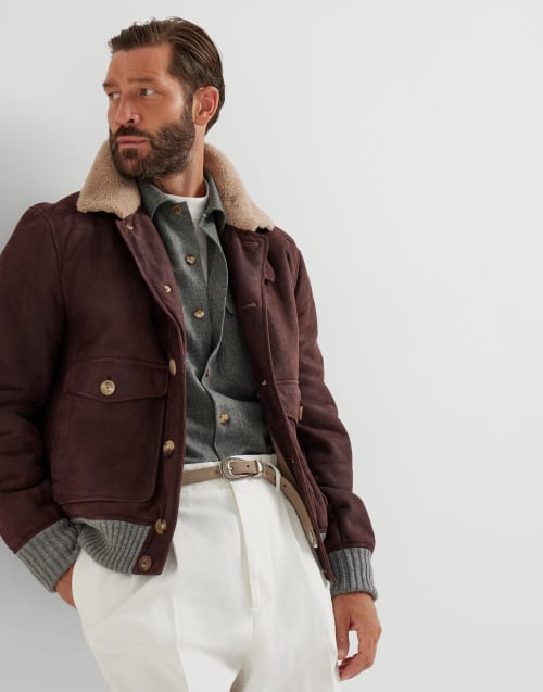 Virgin wool flannel overshirt Dark Grey Man - Brunello Cucinelli