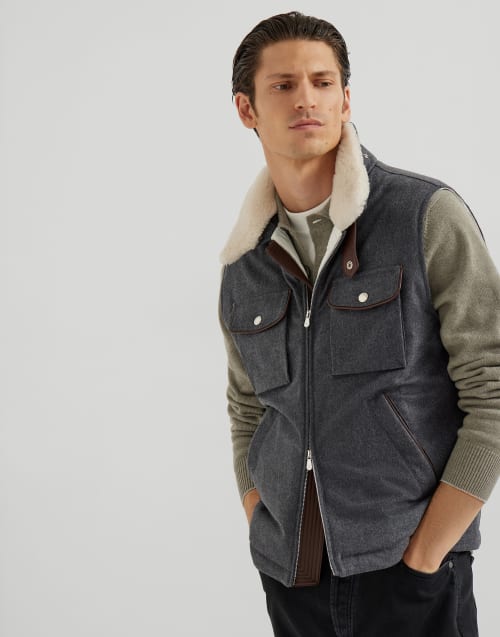 Flannel down vest Anthracite Man - Brunello Cucinelli
