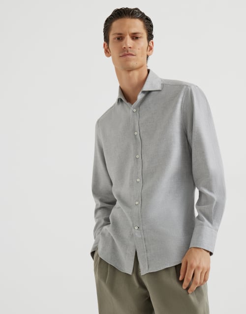 Flannel chevron shirt Grey Man - Brunello Cucinelli
