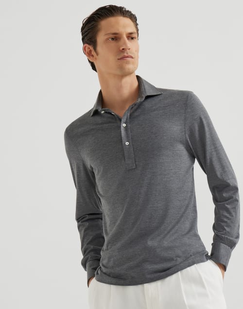 BRUNELLO CUCINELLI ポロシャツ グレー 4213225L0005 Brunello Cucinelli メンズ リネンコットンブレンド ポロシャツ