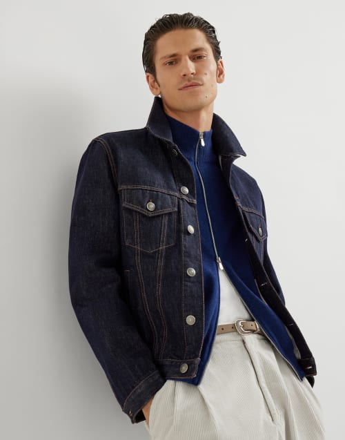 拉链对襟衫 蓝宝石色 男款 - Brunello Cucinelli