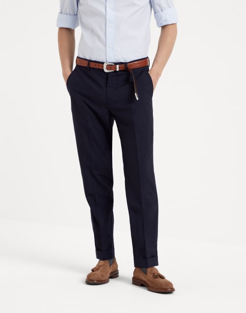 Wool and silk trousers Navy Blue Man - Brunello Cucinelli