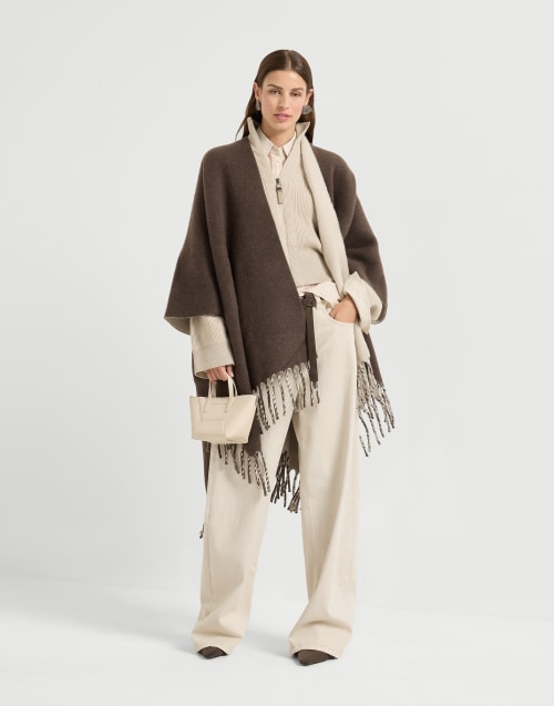 Poncho en maille double de laine et cachemire Marron Femme - Brunello Cucinelli