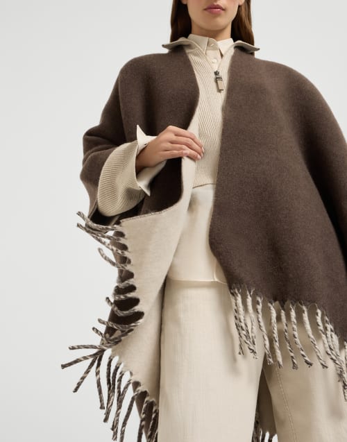 Poncho en maille double de laine et cachemire Marron Femme - Brunello Cucinelli