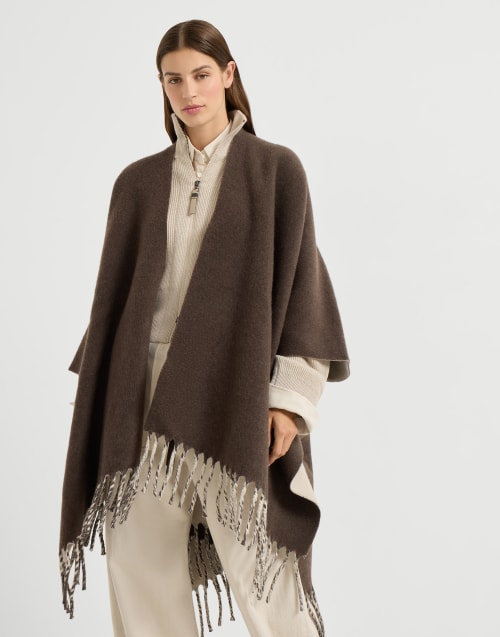 Poncho en maille double de laine et cachemire Marron Femme - Brunello Cucinelli