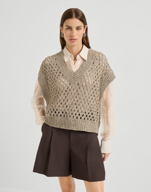 Dazzling Net sweater Warm Beige Woman - Brunello Cucinelli