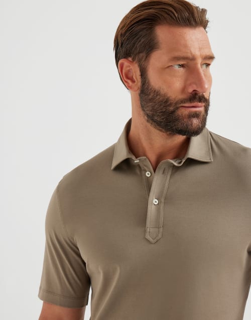 Polo with shirt collar Khaki Man - Brunello Cucinelli