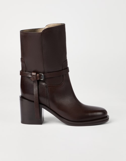 Classic leather ankle boots with monili Brown Woman - Brunello Cucinelli