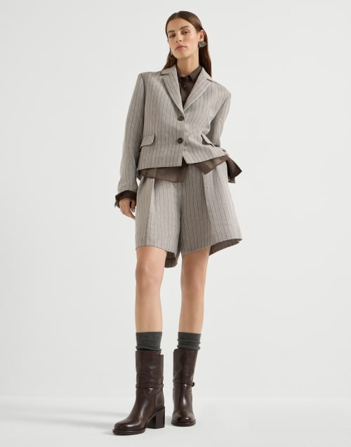 Classic leather ankle boots with monili Brown Woman - Brunello Cucinelli