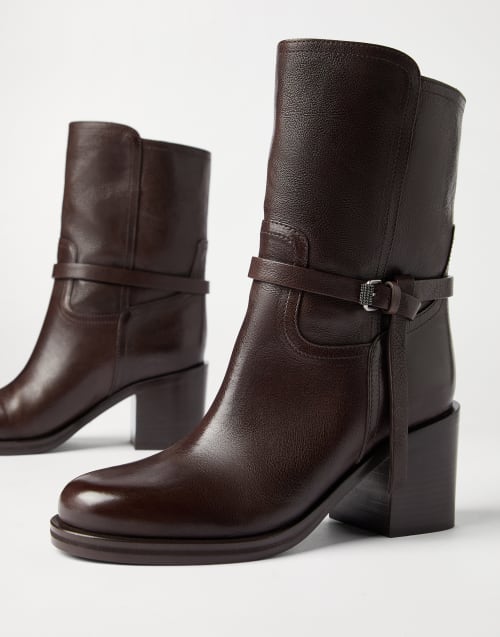 Classic leather ankle boots with monili Brown Woman - Brunello Cucinelli