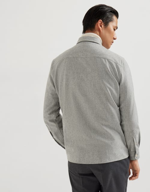 Virgin wool flannel overshirt Pearl Grey Man - Brunello Cucinelli