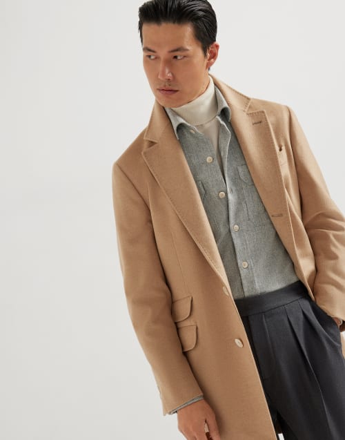 Virgin wool flannel overshirt Pearl Grey Man - Brunello Cucinelli