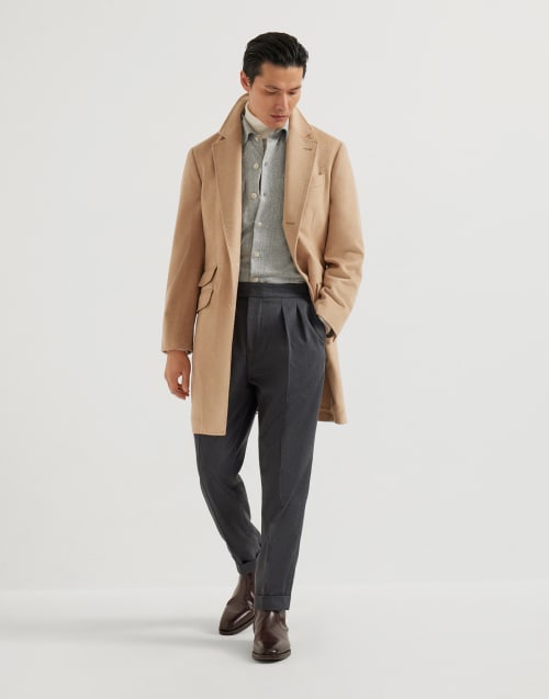 Virgin wool flannel overshirt Pearl Grey Man - Brunello Cucinelli