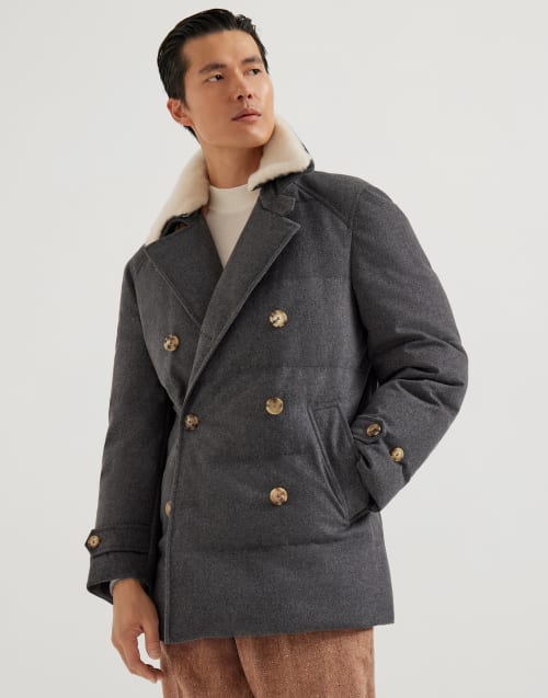 One-and-a-half-breasted down coat Anthracite Man - Brunello Cucinelli