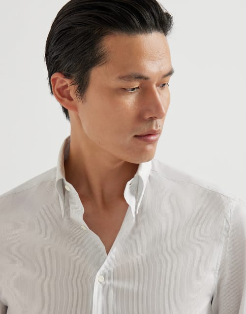 条纹府绸衬衫 白色 男款 - Brunello Cucinelli