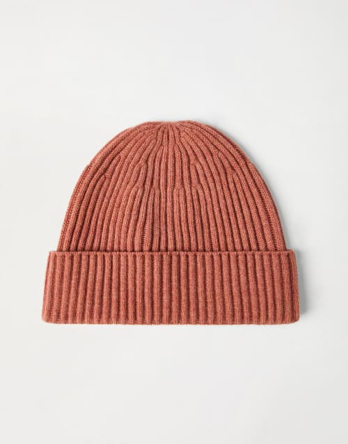 Cashmere rib knit beanie Orange Man - Brunello Cucinelli