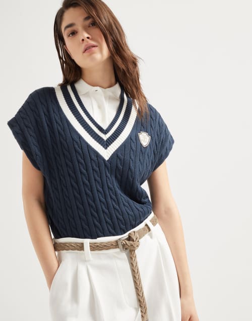 T-shirt with logo Blue Woman - Brunello Cucinelli