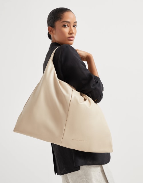 Nappa leather Hobo Swing bag Beige Woman - Brunello Cucinelli