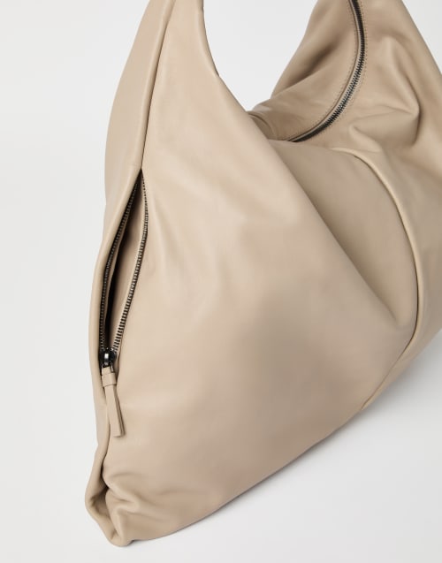 Nappa leather Hobo Swing bag Beige Woman - Brunello Cucinelli