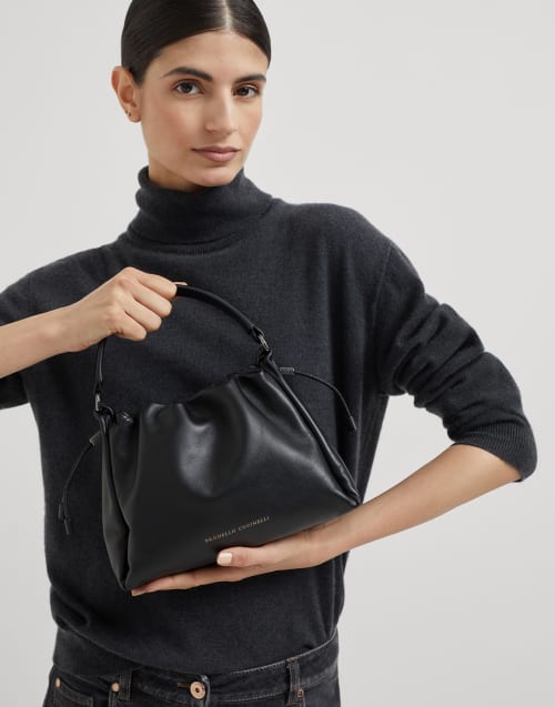 Bolso Bucket Mellow pequeño de piel Soft Negro Mujer - Brunello Cucinelli