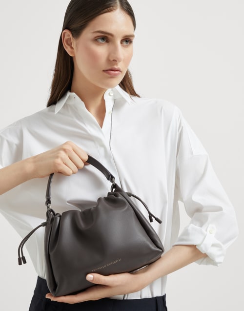 Small Soft Leather Mellow Bucket bag Brown Woman - Brunello Cucinelli