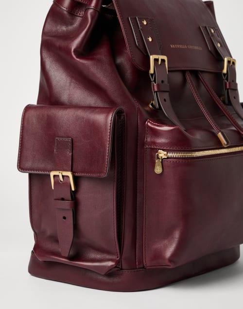 小牛皮双肩包 深紫红色 男款 - Brunello Cucinelli