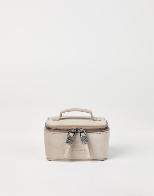 Kleiner Schmuckbehälter aus Veloursleder Hellgrau Damen - Brunello Cucinelli