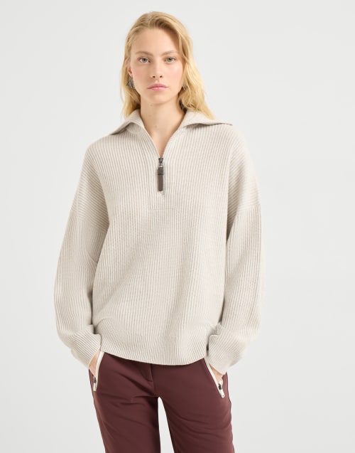 Cashmere English rib sweater Pearl Woman - Brunello Cucinelli