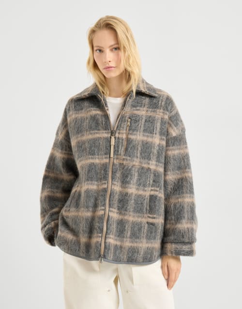 Jacquard check knit outerwear jacket Multicoloured Woman - Brunello Cucinelli
