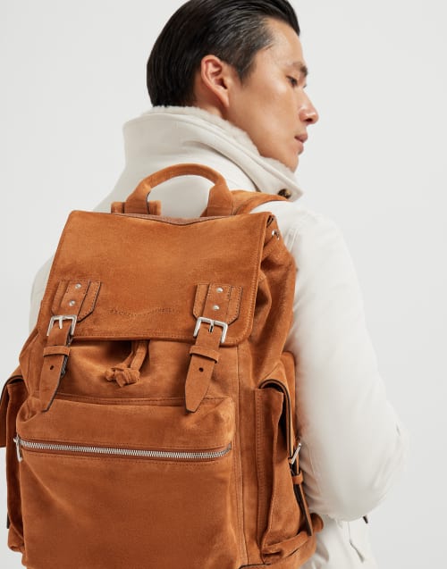 Suede city backpack Cognac Man - Brunello Cucinelli