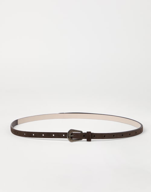 Suede slim western belt Pine Cone Brown Woman - Brunello Cucinelli
