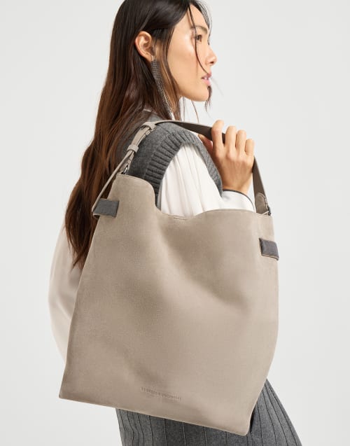 Borsa Hobo Essence in camoscio Grigio Donna - Brunello Cucinelli
