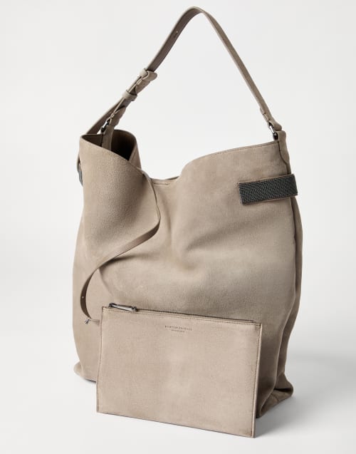 Borsa Hobo Essence in camoscio Grigio Donna - Brunello Cucinelli