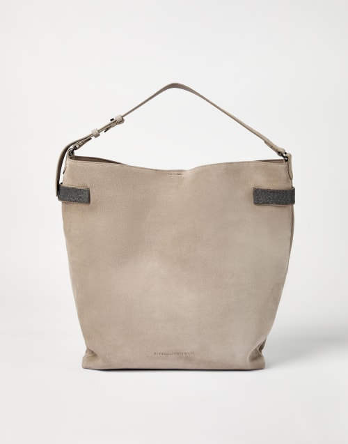 Borsa Hobo Essence in camoscio Grigio Donna - Brunello Cucinelli