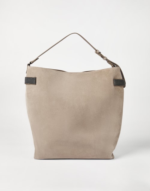 Borsa Hobo Essence in camoscio Grigio Donna - Brunello Cucinelli