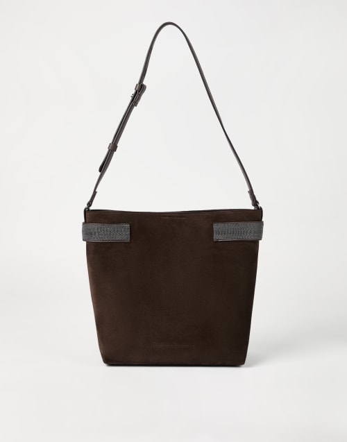 Suede Essence bucket bag Pine Cone Brown Woman - Brunello Cucinelli