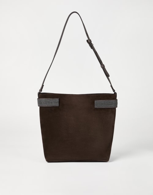Suede Essence bucket bag Pine Cone Brown Woman - Brunello Cucinelli