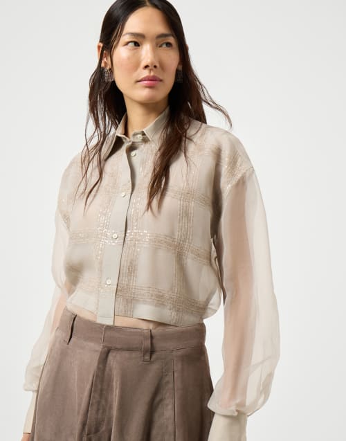 Dazzling Embroidery shirt Cool Beige Woman - Brunello Cucinelli