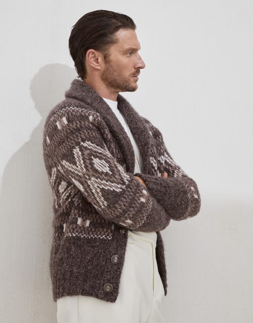 Cardigan with metal buttons Brown Man - Brunello Cucinelli