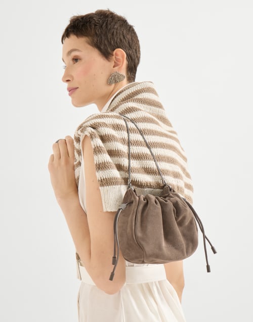 Suede mini Mellow Bucket bag Light Brown Woman - Brunello Cucinelli